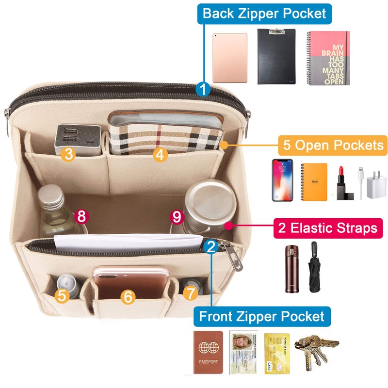 Yoillione Felt Backpack Organizer Insert for Women and Men, Large Travel Rucksack Insert with High Capacity, Lightweight Bag Organizer with Zipper Pockets - Image 3